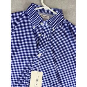 Collars & Co. Men's Small Blue Gingham‎ Button Down Shirt Firm Dress Collar